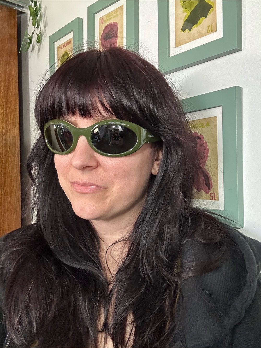 1990s Chanel Green Oval Sunglasses - with original case